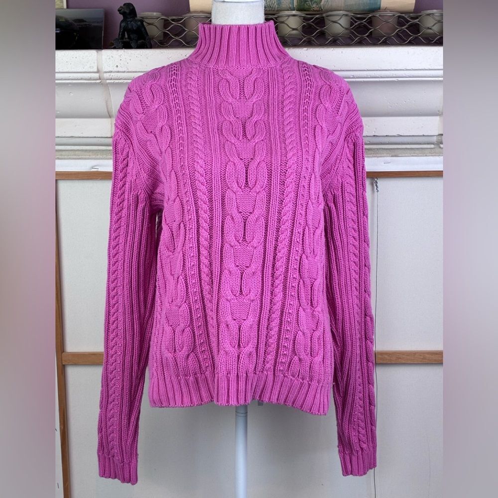 Chaps Ralph Lauren Pink Cotton Cable Knit Mock Turtleneck Sweater preppy!